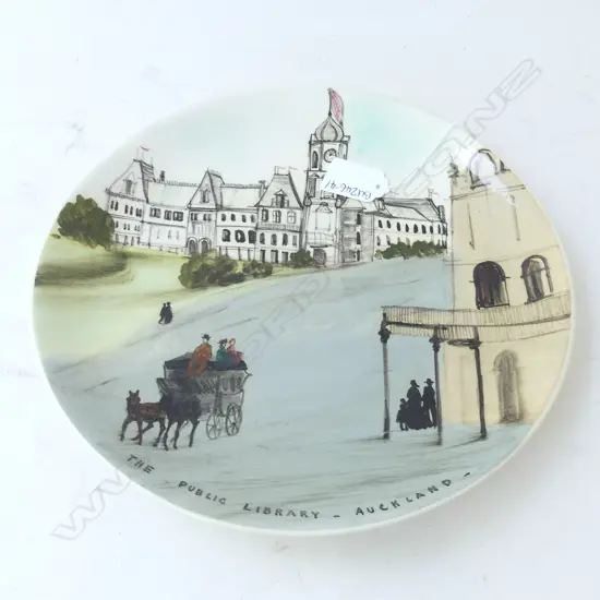 NOT SEEN BEFORE HANDPAINTED WALL PLATE BY MARTIN BOYD 'THE PUBLIC LIBRARY AUCKLAND' D. 265mm