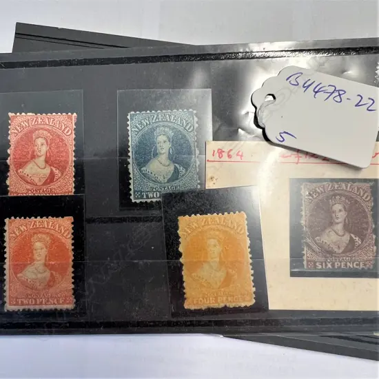 5x rare 1862 NZ FULL FACE QUEENS PERF. 1d. 2d blue. 2d orange. 4dyellow & 6d brown