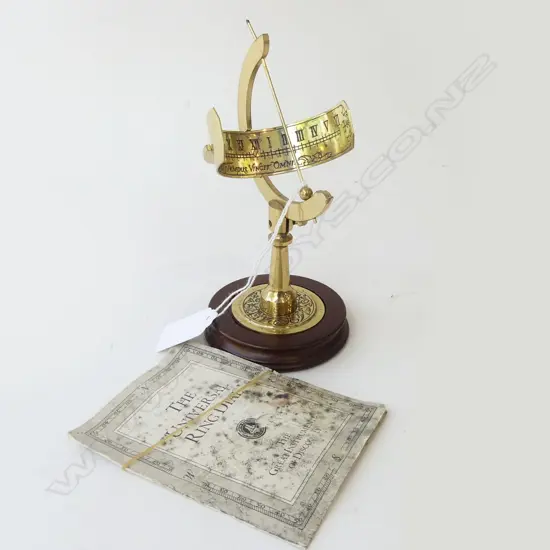 1987 FRANKLIN MINT BRASS EQUATORIAL SUNDIAL ON WOODEN STAND - WITH CERTIFICATE H 175MM