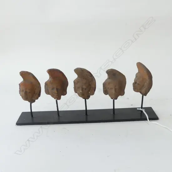 5 X TERRACOTTA HEADS JAVA ON STAND H11O MM