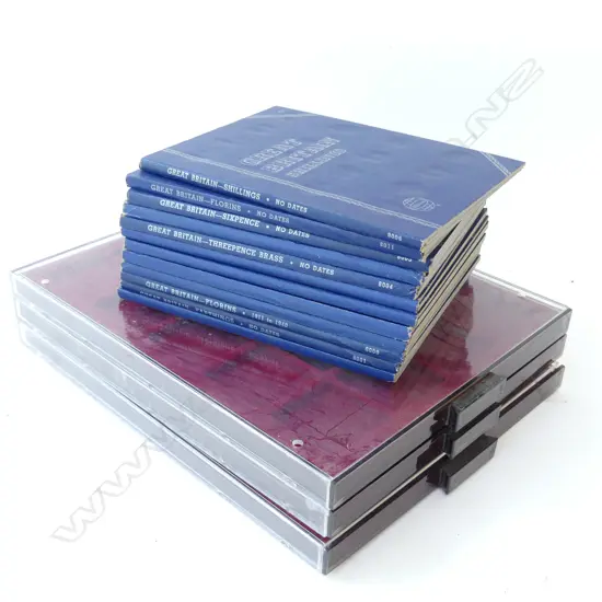 12 EMPTY WHITMAN BRITISH COIN COLLECTION FOLDERS & SET OF 3 EMPTY LEUCHTTURM COIN TRAYS (W. GERMANY)