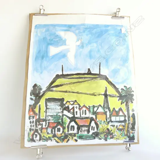 PAT HANLY 'BIRD OVER MT EDEN' LTD. EDITION 82/565 PHOTO LITHOGRAPHIC PRINT H. 705mm x W. 600mm