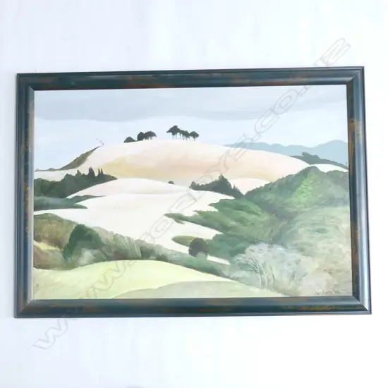 JAN BECK 'BLEACHED HILLS ABOVE WAIPU COVE' OIL SIGNED & DATED 99 500x750mm
