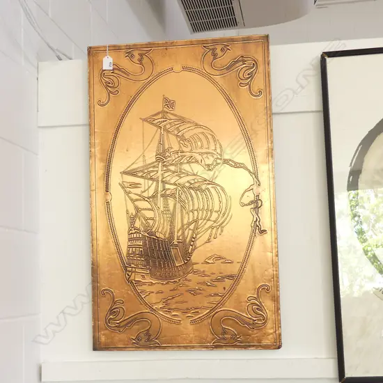 MID CENTURY COPPER ART WORK OF GALLEON L 760MM