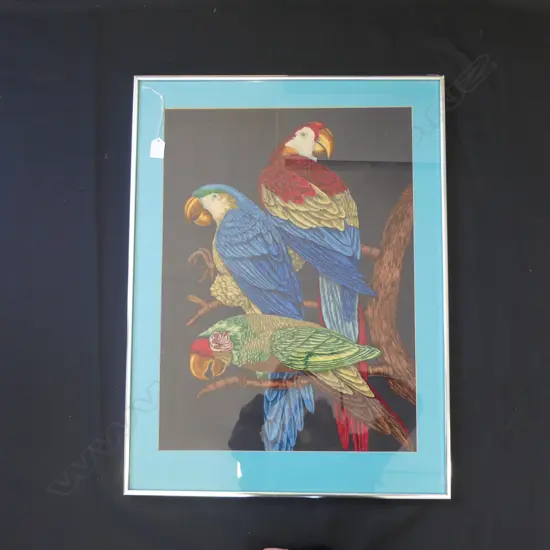 ARTIST UNKNOWN PARROT PAINTING ON VELVET 420mm x 590mm