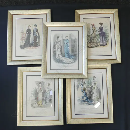5 FRAMED FRENCH FASHIONABLE LADY PRINTS  230 X 330MM