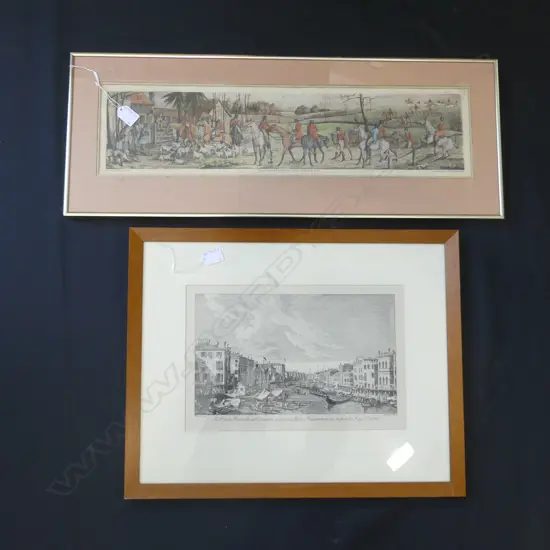 2 ENGRAVINGS; ALKEN HUNTING SCENE 155x620mm + VENETIAN SCENE
