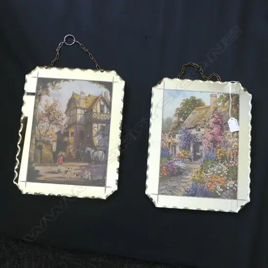 PR WOOD BACKED BEVELLED MIRROR FRAMED COTTAGE PRINTS 255 X 330MM