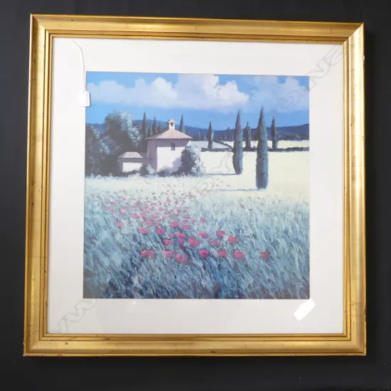 DAVID SHORT PRINT EUROPEAN LANDSCAPE GILT FRAME 490x490mm