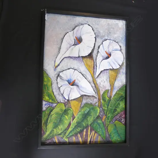 SIGNED MIXED MEDIA ARTWORK; PEACE LILIES 885x585mm