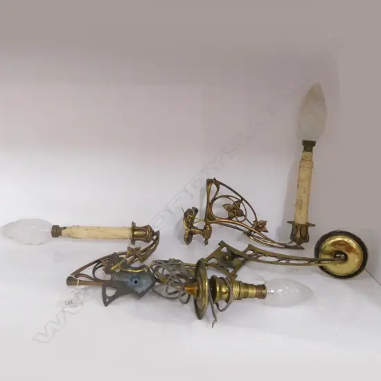 TWO PIANO SCONCES WITH ELECTRIC CANDLES PLUS TWO OTHERS.