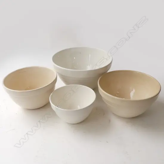 4 WHITE BEEHIVE MIXING BOWLS; 1 CROWN LYNN, 3 UNMARKED AF 275mm dia