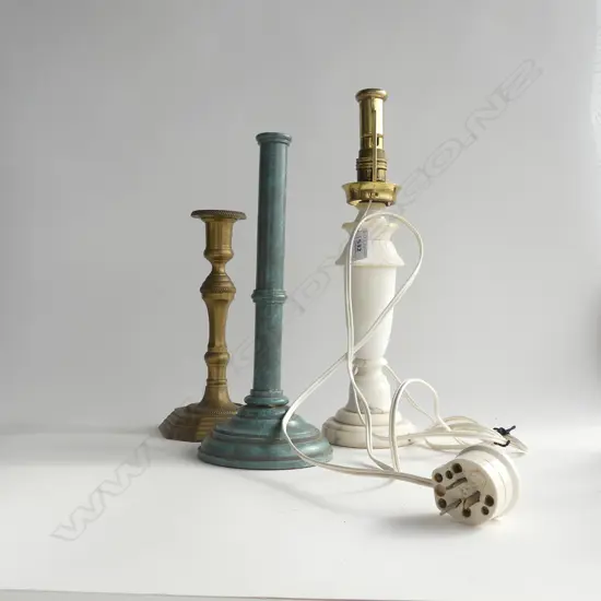 MARBLE LAMP BASE AF + BRASS CANDLESTICK + CANDLE HOLDER H.420mm
