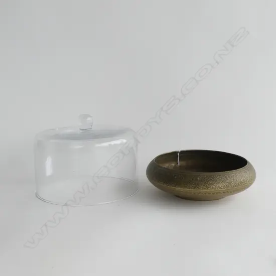 ENGRAVED COPPER DISH (DIA. 200MM) + GLASS DOME COVER (DIA 190MM)