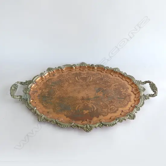 LG WALKER & HALL REPRODUCTION OF OLDE ENGLISH SILVER PLATE TRAY L .730MM