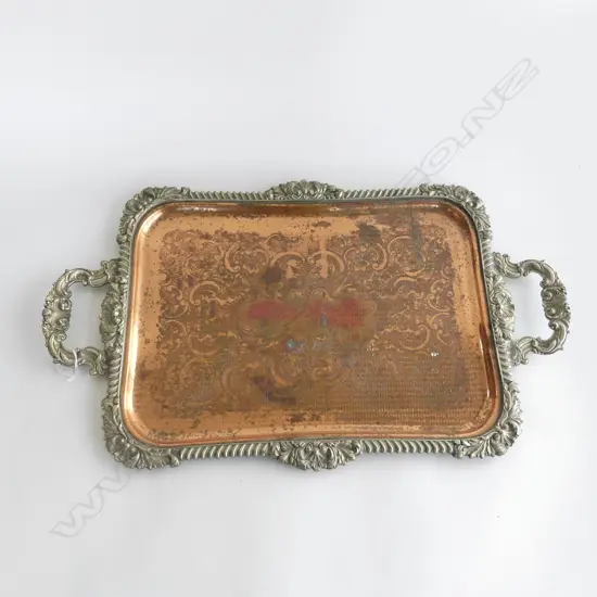 	LG WALKER & HALL REPRODUCTION OF OLDE ENGLISH SILVER PLATE TRAY L 610MM