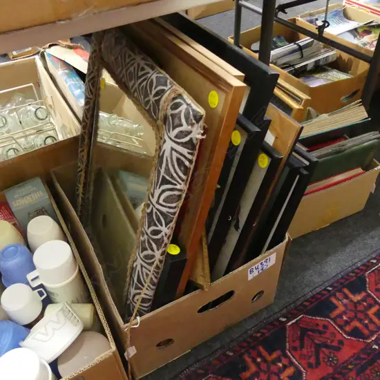 BOX LOT ASST. ARTWORKS; BATIK, TAPA MIRROR ETC