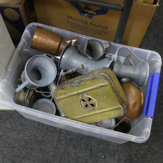LG BOX LOT ASST PEWTER & COPPER ETC..