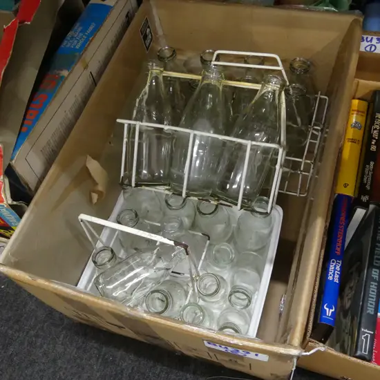 BOX LOT VINTAGE MILK BOTTLES & CARTONS