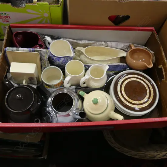 BOX LOT ASST. KITCHENALIA; JUGS ETC
