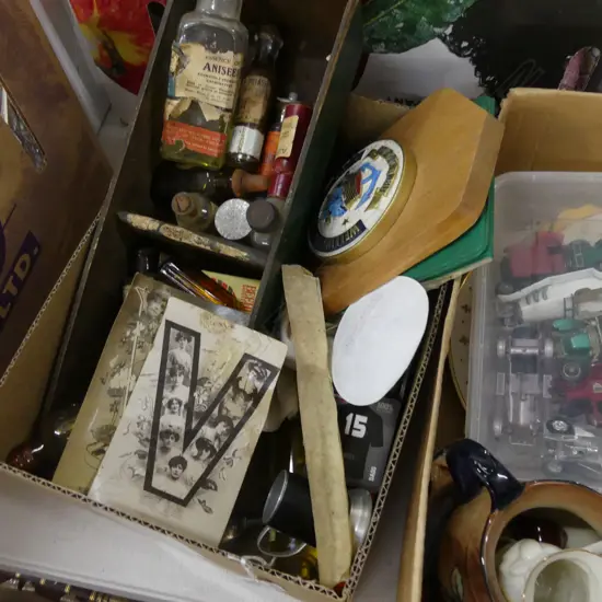 BOX OLD PHARMACY BOTTLES POSTCARDS ETC