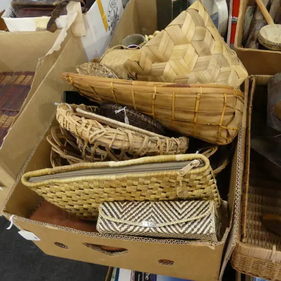 BOX LOT WOVEN BASKETRY .PACIFIC ,ASIA
