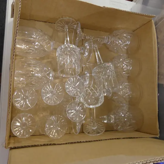 BOX OF CRYSTAL WINE & SHERRY GLASSES