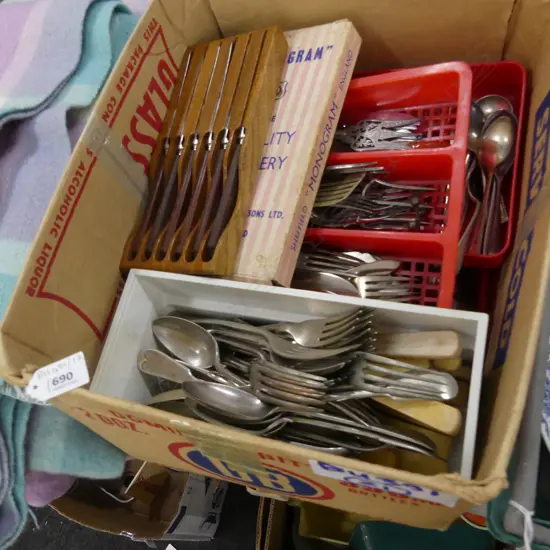 BOX LOT ASST. CUTLERY INCL. 'BONE' HANDLES ETC