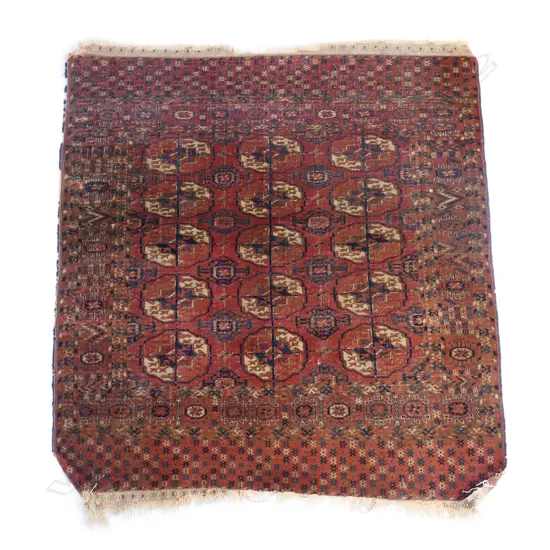 ANTIQUE AFGAN HAND KNOTTED WOOL PILE RUG SHOWING WEAR, 1230 X 1170mm