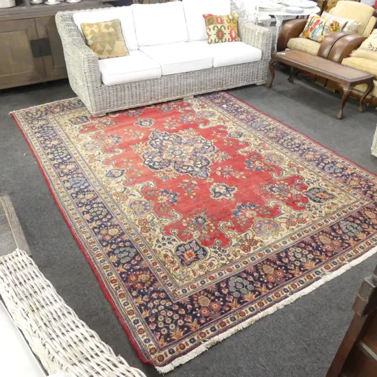LARGE RED HAND KNOTTED WOOL PILE RUG 3100x2160mm