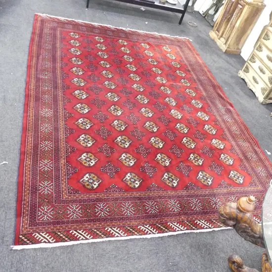 LG RED HAND KNOTTED WOOL PILE TURKMAN RUG 2900x2150mm
