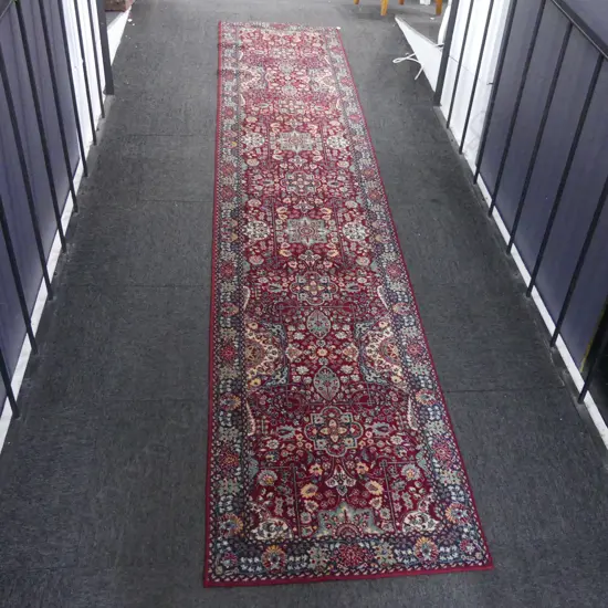 MACHINE WOVEN RED WOOL RUNNER RUG 3350x750mm