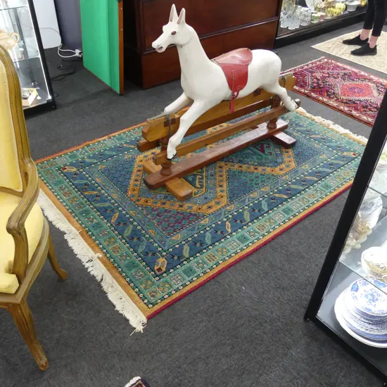 LARGE MACHINE WOVEN RUG; BLUE TONES 2000x1380mm