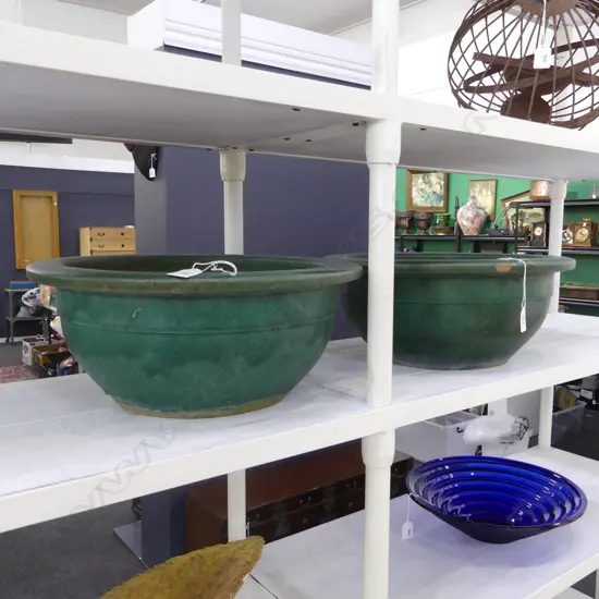 PR GREEN GLAZED GARDEN PLANTERS 430mm dia