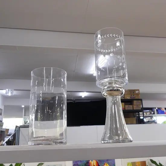 2 TALL GLASS VASES H.490mm minor chips