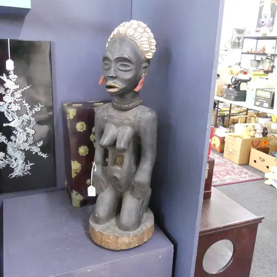 CARVED WOODEN TRIBAL FEMALE FIGURE H.650mm