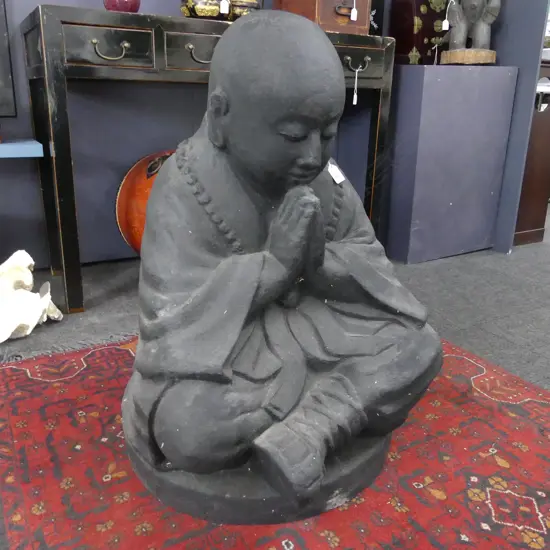 LARGE BUDDHA STATUE MEDITATING CONCRETE PAINTED BLACK VERY HEAVY H. 800mm