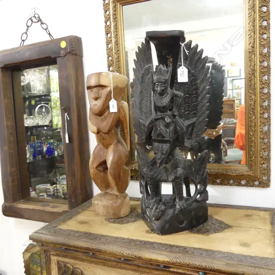 2 CARVED WOOD FIGURES; INDONESIAN & OTHER H.500mm