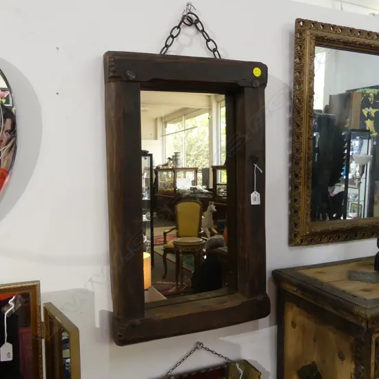 RUSTIC WOODEN MIRROR; CHUNKY FRAME 740x440mm