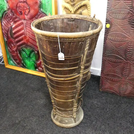 TRIBAL WOODEN TALL BIN H.635mm
