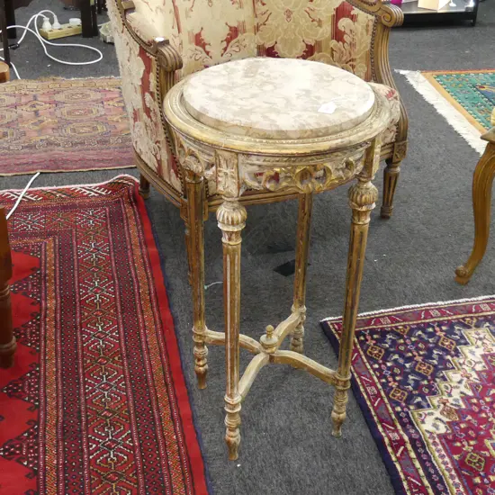 FRENCH GILT & MARBLE TABLE H 770 DIA 400MM