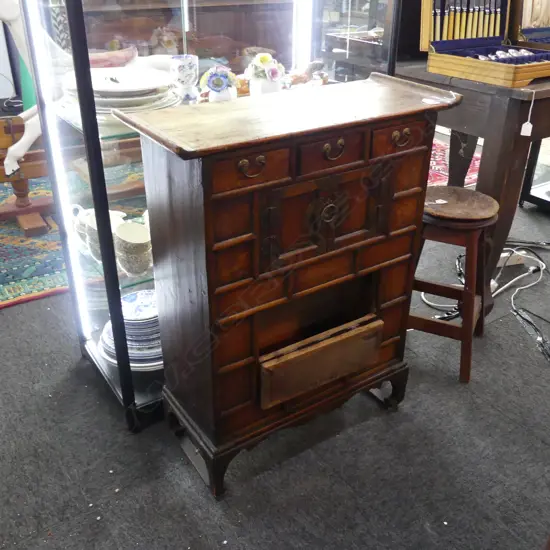VINTAGE KOREAN CHEST w. 3 DRAWERS ABOVE 2 DOORS 640x270x820mm