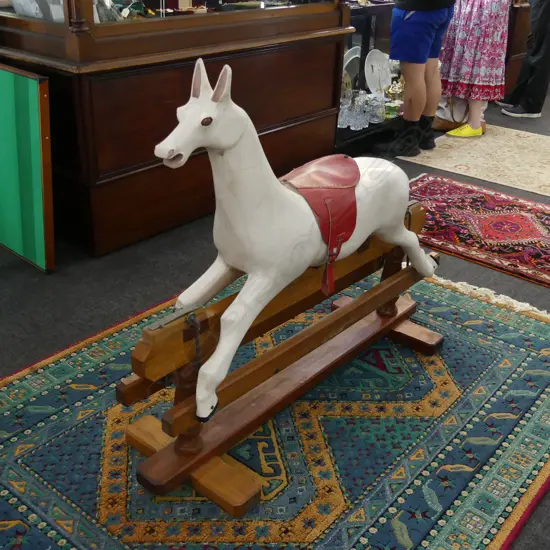 VINTAGE CARVED WOODEN ROCKING HORSE L.1200mm