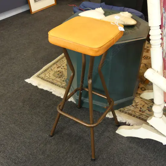 RETRO ORANGE VINYL COVERED STOOL 