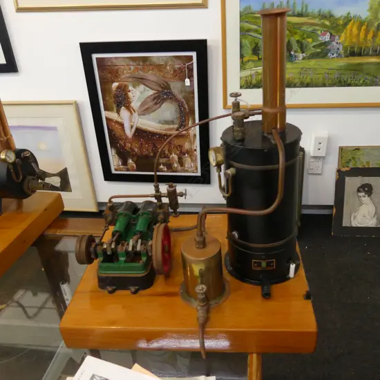 STUART MODEL STEAM ENGINE - 'SCORE' TWIN CYLINDER STATIONARY HORIZONTAL ENGINE 350x280x415mm + 2 BOOKLETS