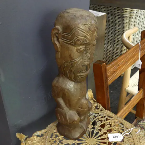 CARVED WOODEN MAORI FIGURE H.305mm