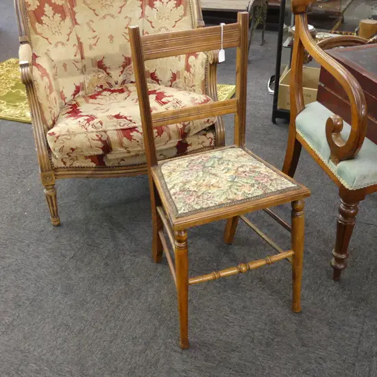 VINTAGE WOODEN CHAIR WITH TAPESTRY SEAT 