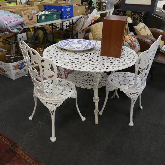 METAL OUTDOOR TABLE + TWO CHAIRS -Dia.1000mm