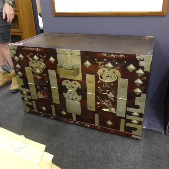 VINTAGE KOREAN CHEST w. EXTENSIVE METAL DECORATION