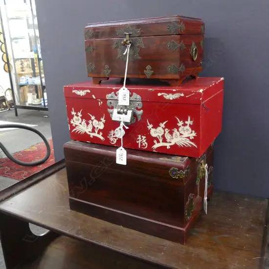 3 KOREAN JEWELLERY BOXES AF (1 w. NO KEY W.315mm)